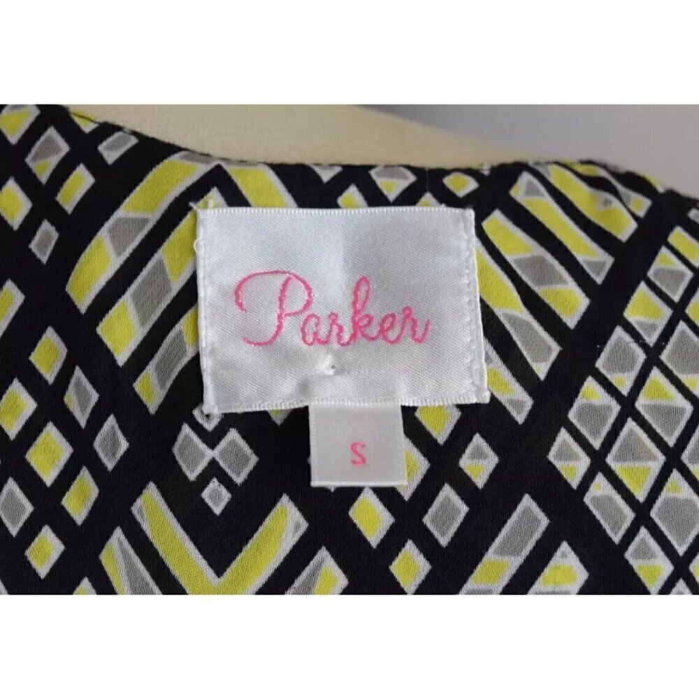 PARKER KATE MATRIX PRINT SILK LEATHER FAUX WRAP DRESS - Picture 7 of 8